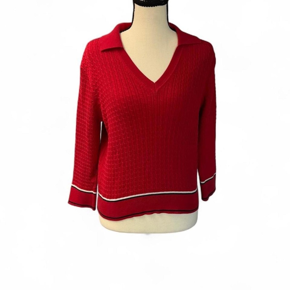 Tommy Hilfiger Red Cable Knit Polo Sweater Medium